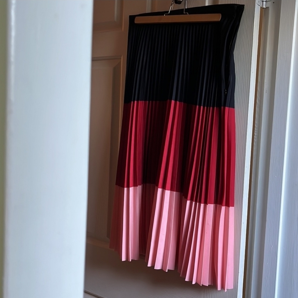 Akris Punto Colorblock Plissé Pleated Midi Skirt sz 8 New NWOT